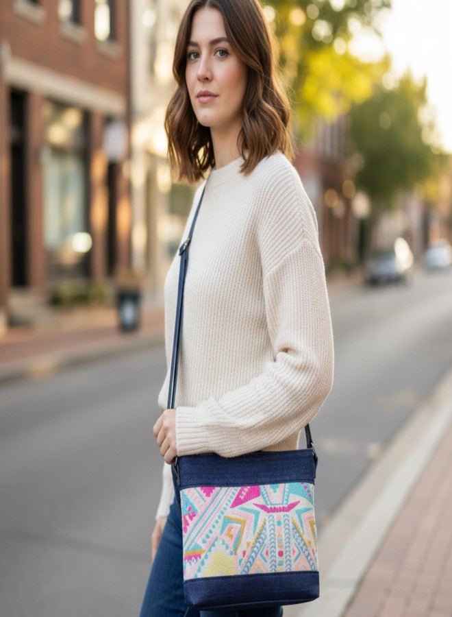 OWT Crossbody Bag for Girls and Women | Made with Durable Denim and Vegan Leather Material | Carefully Handcrafted | Zip Closure | Adjustable Straps | Multicolor handcrafted denim sling bag - Image 5